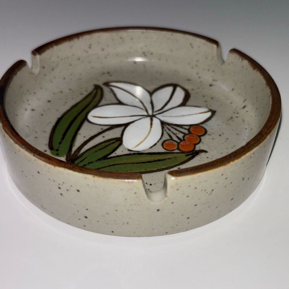 Vtg 70s MCM mid century Otagiri ceramic ashtray flower glazed speckle stoneware - Picture 6 of 6